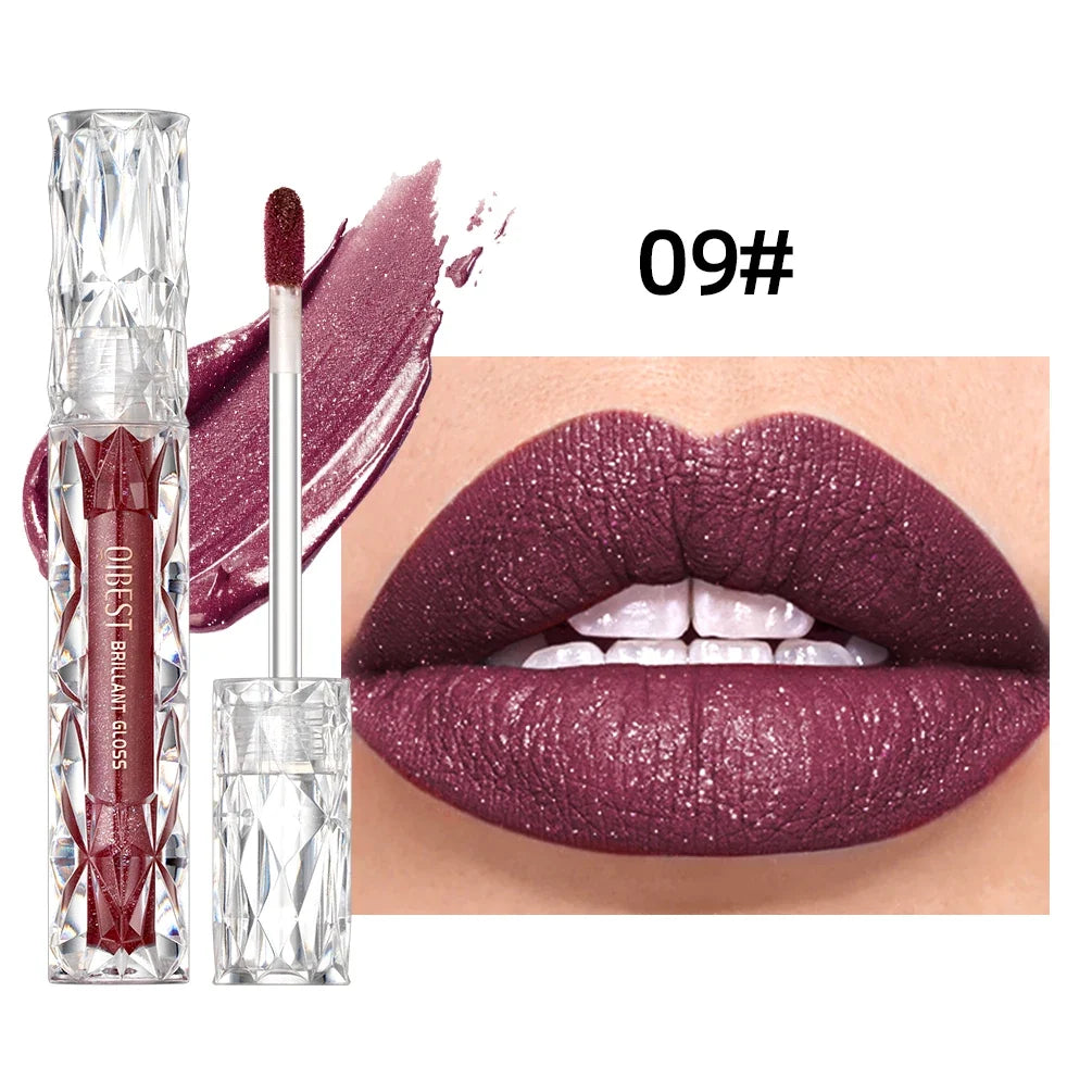 Blushimmer QIBEST 10-color matte and shiny glitter liquid lipstick with diamond waterproof long-lasting lip gloss for women.