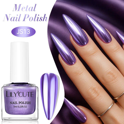 Blushimmer LilYcute 7ml mirror metallic nail polish bottle with red and purple shimmer effect for nail art and mirror finish.