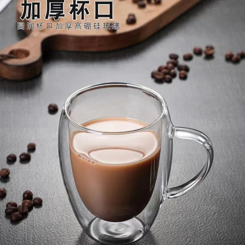 2PC Double Wall Glass Cup Heat Insulation Transparent Handmade Tea Drink Cups MINI Whisky glasses Coffee Mug with handle ﻿