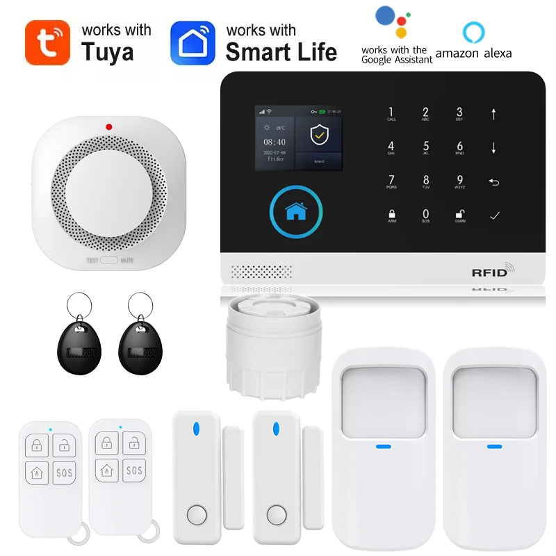 Smart Home Solar powered siren Tuya WIFI GSM Alarm System Wireless Smart Life APP 433MHz Safe Security Gap PIR Motion with Alexa