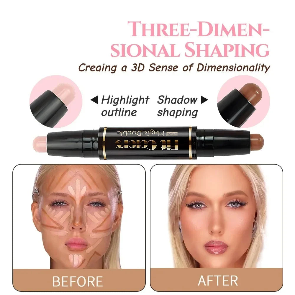 Blushimmer double-head highlight and shadow contouring stick with foundation and concealer for face makeup application.