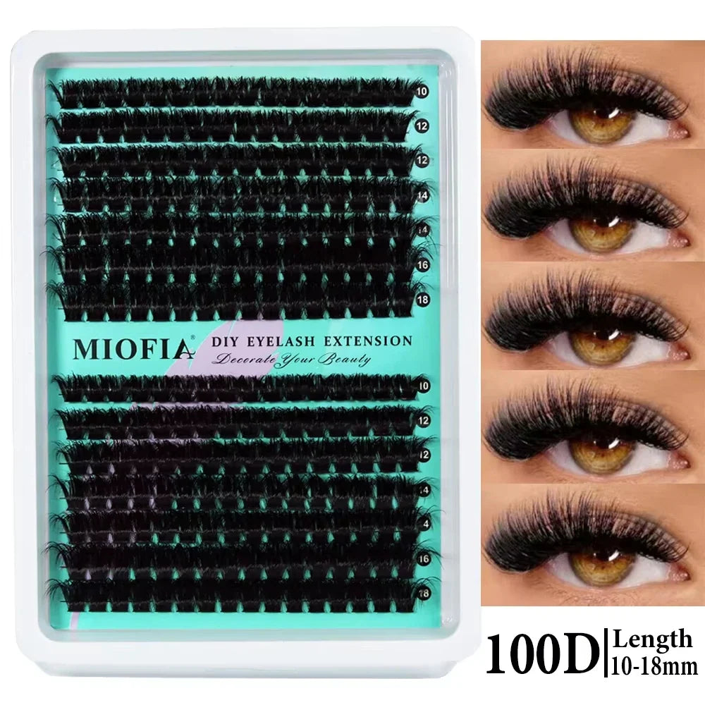 Blushimmer 14/30 rows DIY 5D fluffy eyelash clusters, 10-18mm thick individual lash extensions, close-up of eyelash bundle.