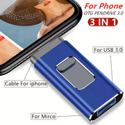 For iPhone Flash Drives 128GB 3.0 USB 3in1 Mirco Memory Drive 256GB 128GB Android Photo Stick Compatible with Mobile Phone