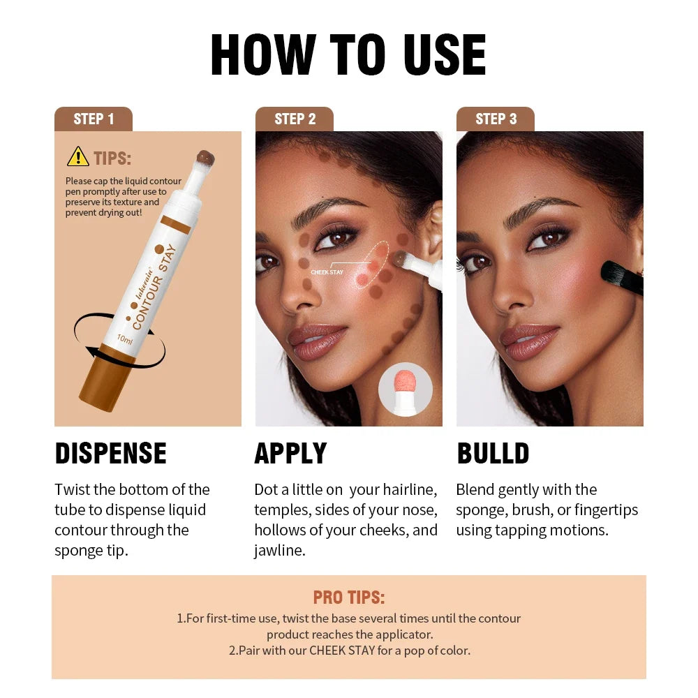 Blushimmer 6-color moisturizing liquid contour and bronzer set with waterproof, lightweight 3D concealer for nourishing face makeup.