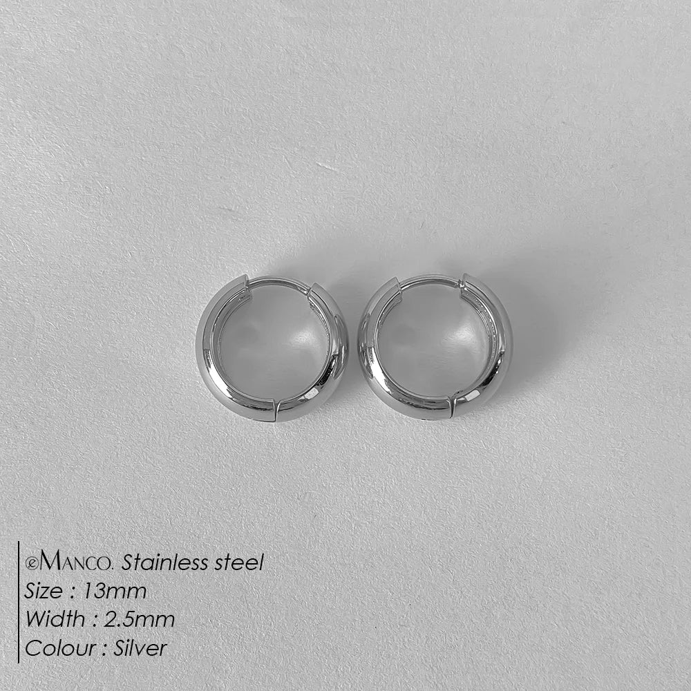 eManco Classic Round Stainless Steel Earrings For Women Men Geometric Circle Ear Buckle Fashion Huggie Daily Jewelry