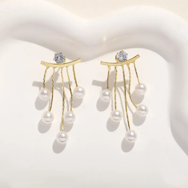 925 Silver Needle Korean Fashion Pearl Tassel Earrings For Women Jewelry 2026 Trending New Luxury Women's Zircon Pearl Earrings