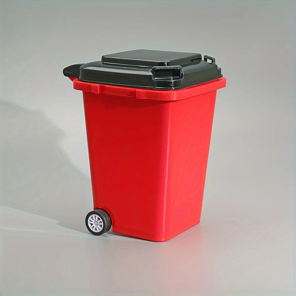 1pc Portable Mini Office Desk Trash Bin Pen Holder - Office Supplies Storage