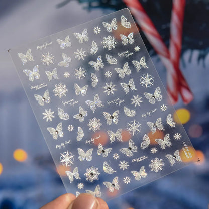 Close-up of Blushimmer Jelly Butterfly 5D nail art sticker with rhinestones, shiny insect design, self-adhesive manicure decoration.