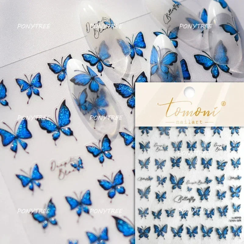 Blushimmer Jelly Butterfly 5D nail art sticker with rhinestones, shiny insect design, self-adhesive decoration for manicures.