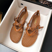 Mesh Brand Ballet Flats Women Rivet Belt Buckle Fashion Sandals Ladies Comfort Hollow Designer Breathable Mary Jane Shoes Woman
