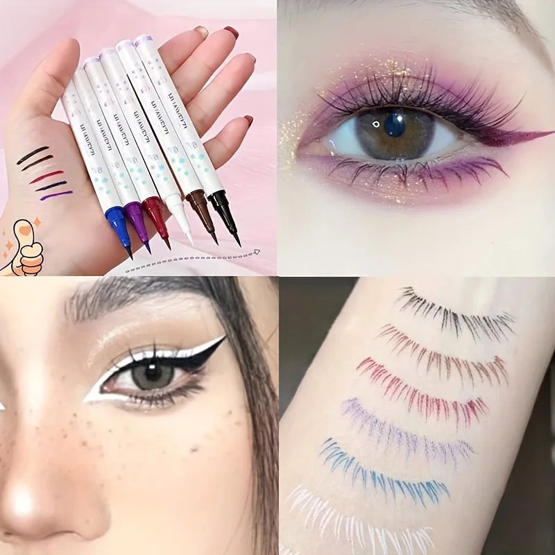 Red matte liquid eyeliner pen by Blushimmer with waterproof, long-lasting formula, shown with the pen tip and product packaging.