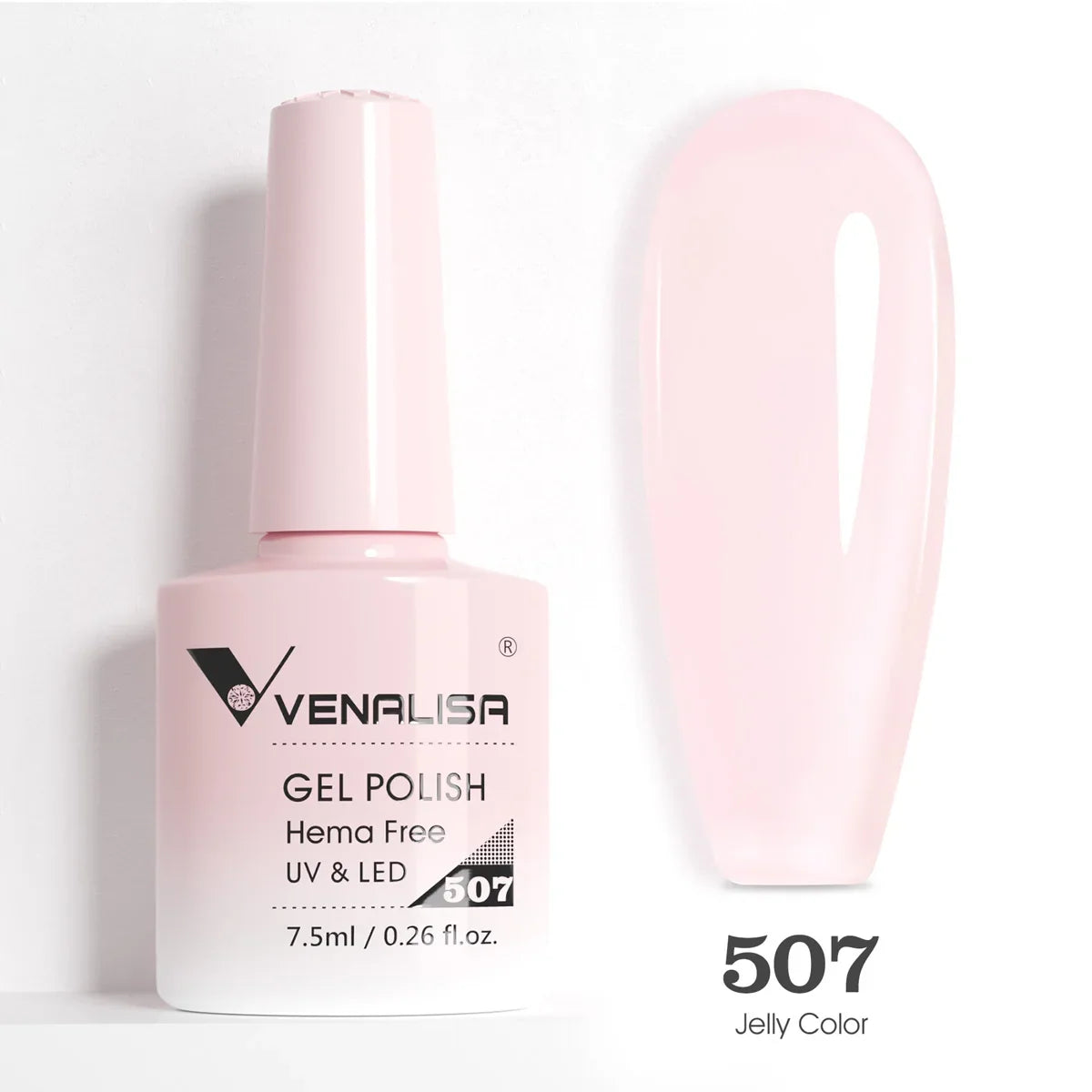 Venalisa Blushimmer glitter gel polish in pink nude, full coverage soak-off UV LED French nail jelly, showcasing glossy finish.