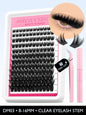 Blushimmer Lash Clusters Kit with fluffy C curl individual lashes, 10-18mm, including lash bond and seal for DIY eyelash extensions.