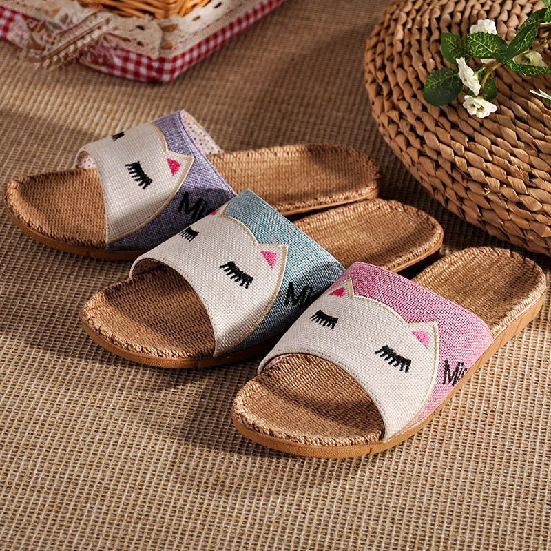 New Cartoon Children's Home Linen Slippers Indoor Non-slip Breathable Thick Bottom Couple Men and Women Sandals and Slippers