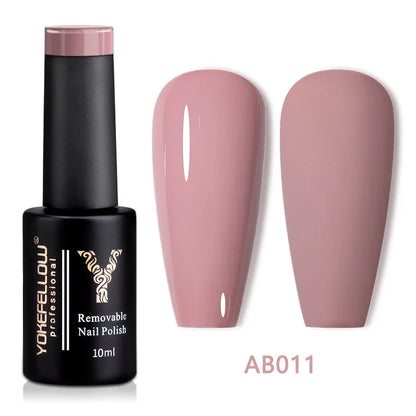 Blushimmer YOKEFELLOW 10ml translucent pink gel nail polish in a clear jar, showcasing glossy, long-lasting UV soak-off gel.