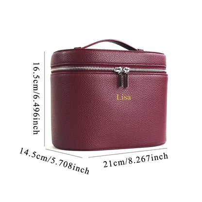 Large-capacity PU leather cosmetic box by Blushimmer with internal storage, customizable name, travel portable beauty bag