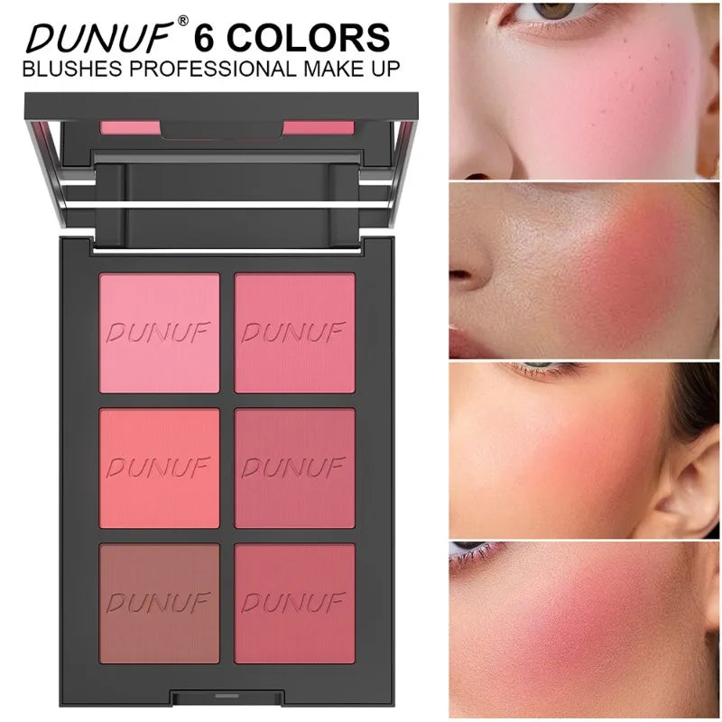 Blushimmer 6-color blush palette with highlighter, contour, and bronzing powders for natural, long-lasting multi-color makeup.