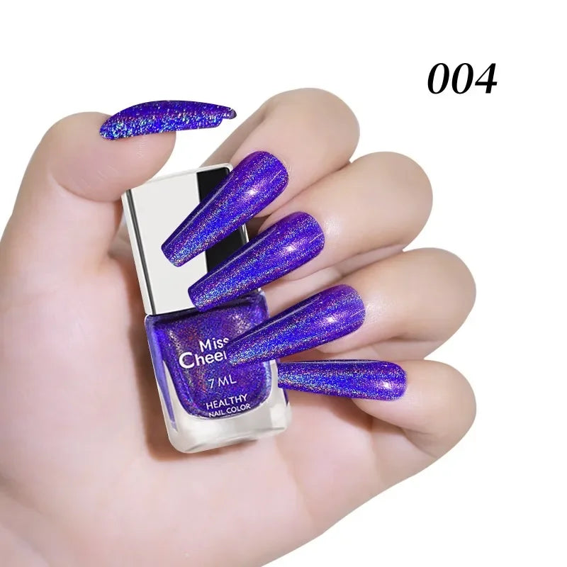 Rainbow Sparkle holographic nail polish by Blushimmer in 7ml bottle, featuring multichrome laser glitter for salon-quality nail art.
