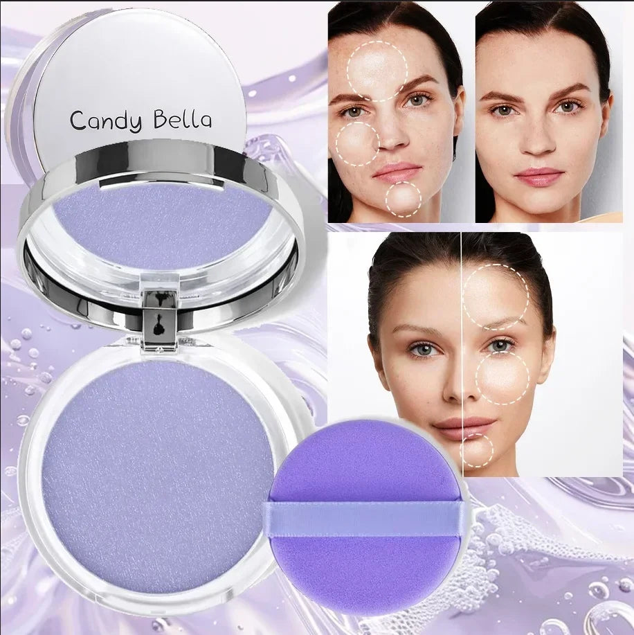 Blushimmer lavender pressed matte powder compact with full coverage oil control face makeup and setting powder for a natural finish.