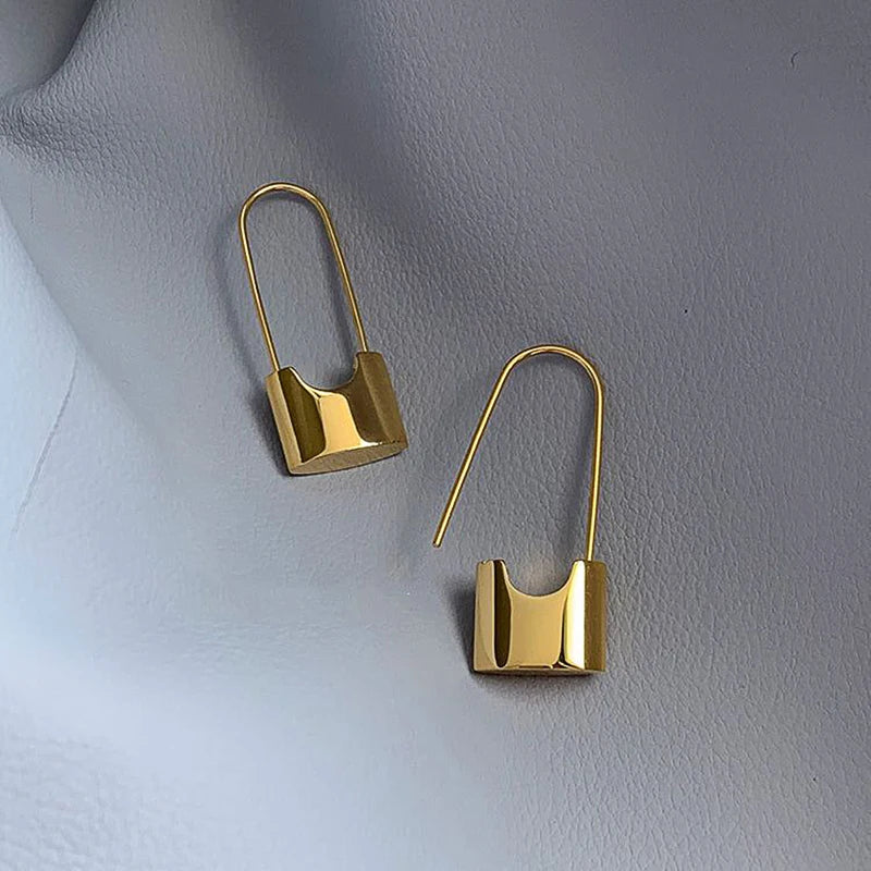 Huitan Hip Hop Lock Earrings Metallic Style Piercing Cool Accessories for Women Daily Wear Stylish Earrings Dropshipping Jewelry