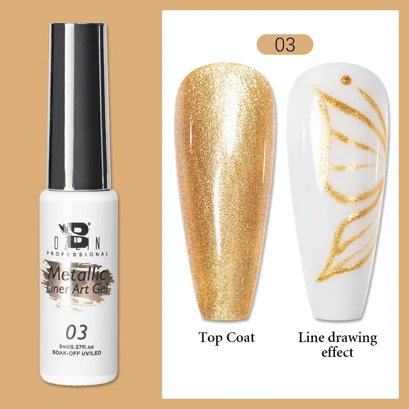 Blushimmer 5ML metallic gel polish in gold and silver with chrome mirror finish, ideal for French and semi-permanent nail designs
