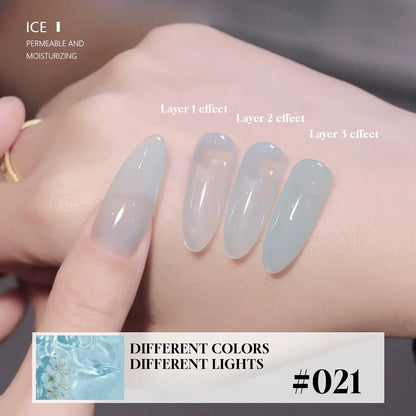Blushimmer Mianel 12ml Japanese-style fairy gel nail polish in white, pink, nude, and ice clear shades for summer nails.