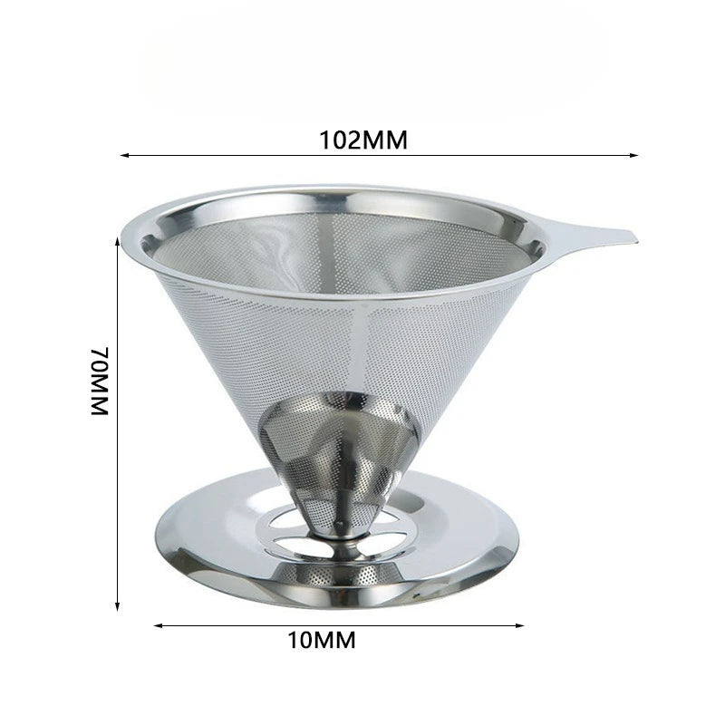Pour Over Coffee Dripper,Metal Paperless Reusable Coffee Filter,Double Mesh Stainless Steel Cone Filter for Single Cup Brew