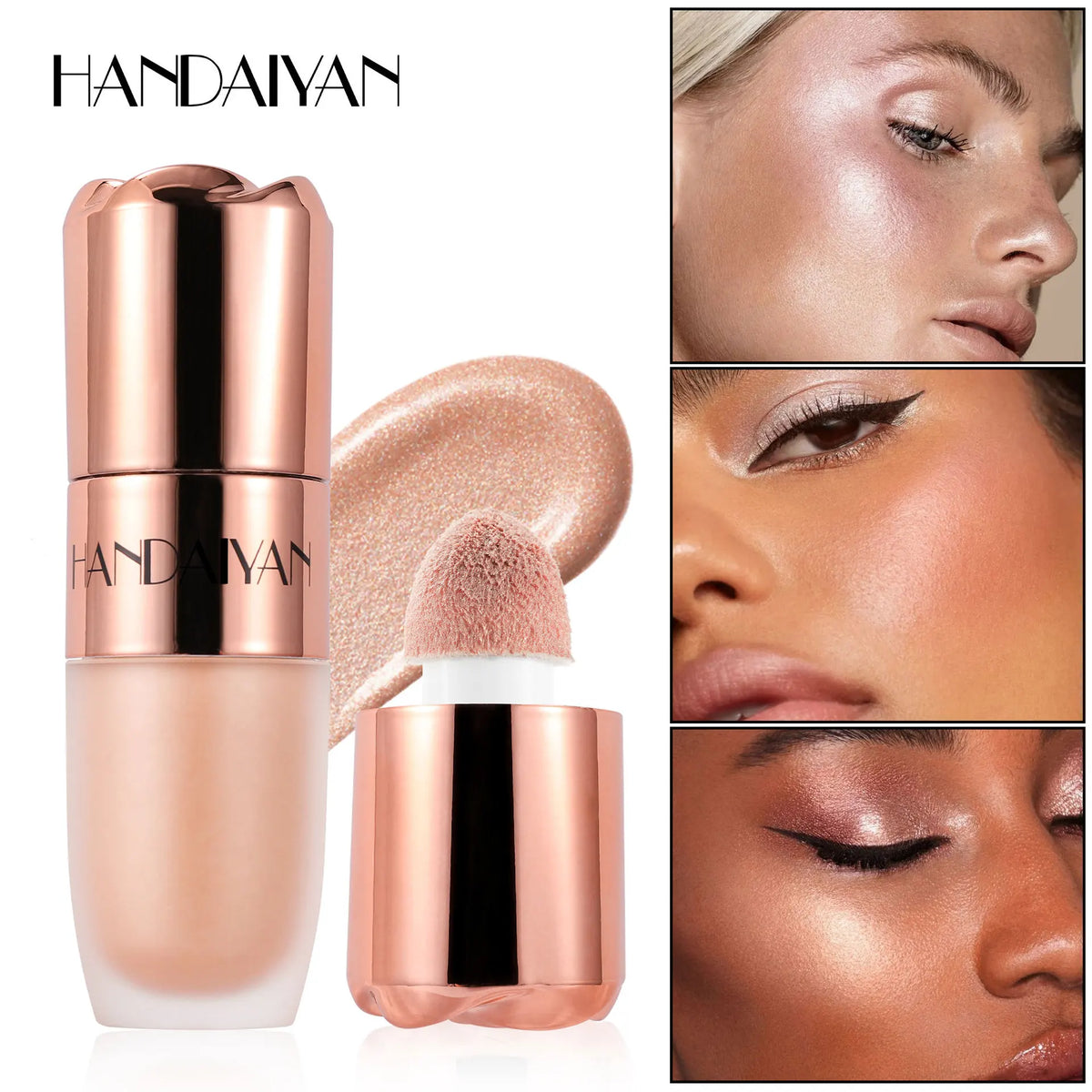 Blushimmer Liquid Highlighter Stick in Rose Glow with soft sponge tip for easy face and body contouring and long-lasting glow.