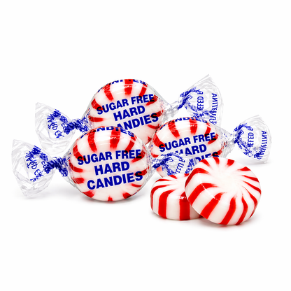 Candy In Bulk Arcor Starlight Peppermint Sugar-Free Hard Candy in a bulk bag, showing colorful peppermint candies with red and white stripes.