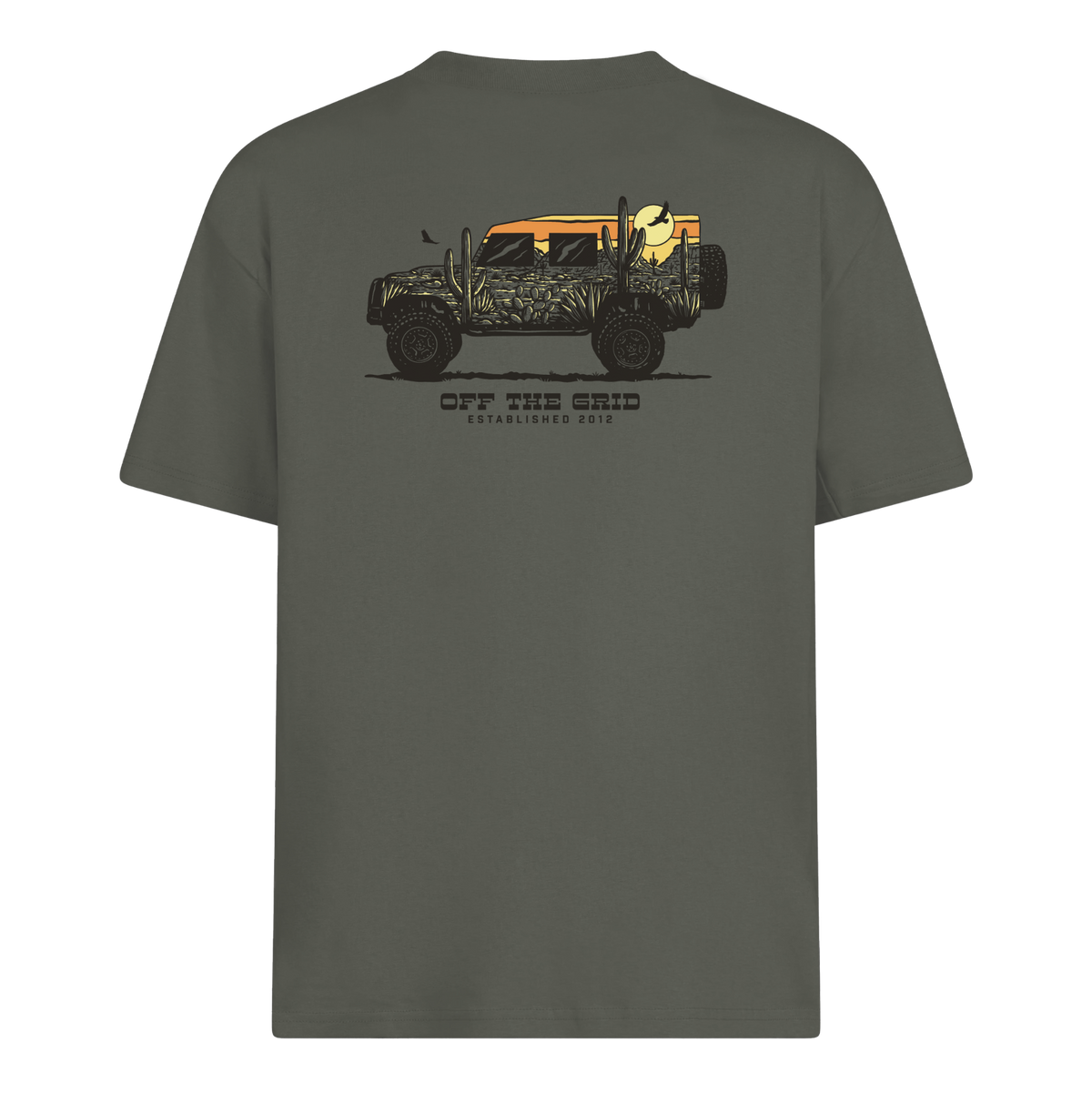 Black Off The Grid Surplus Silo Tee T-shirt with front graphic design, casual style, and comfortable fit.