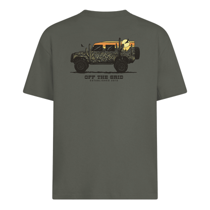 Black Off The Grid Surplus Silo Tee T-shirt with front graphic design, casual style, and comfortable fit.