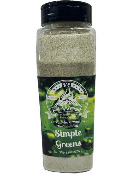 Hi-West Simple Greens Drink Mix green powder in a resealable bag, natural ingredients for healthy green beverage preparation.
