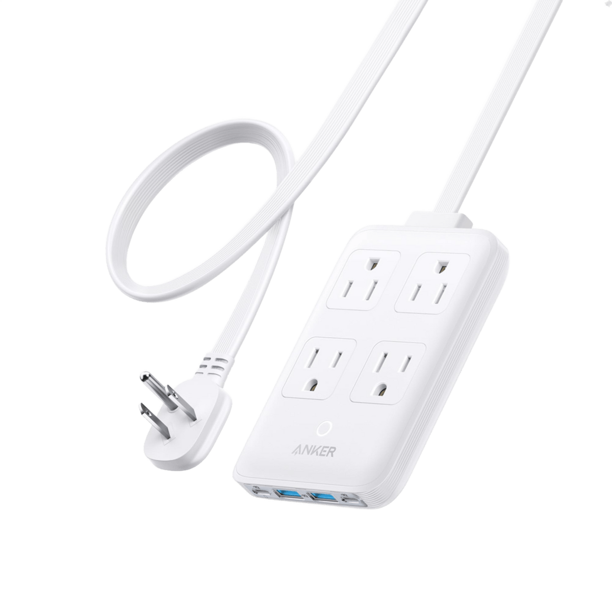 Anker 8-in-1 charging station in white with multiple ports, including 20W fast charging for smartphones and devices.