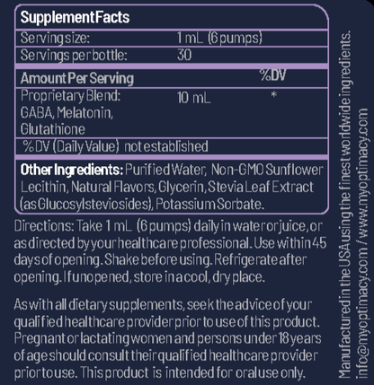 Liposomal Sleep Aid bottle labeled "Liposomal Sleep" by OPTIMICY, featuring a dark blue and white design with sleep-related graphics.