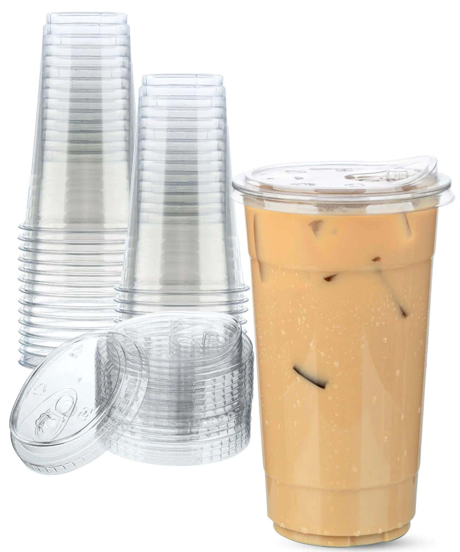 Aestleaf 32 oz Clear Plastic Cups with Sip-Lids 25 Sets Disposable Coffee Cups Plastic Iced Coffee Cups with Strawless Lids To Go Coffee Cups for Smoothie Milkshake Cold Drinks