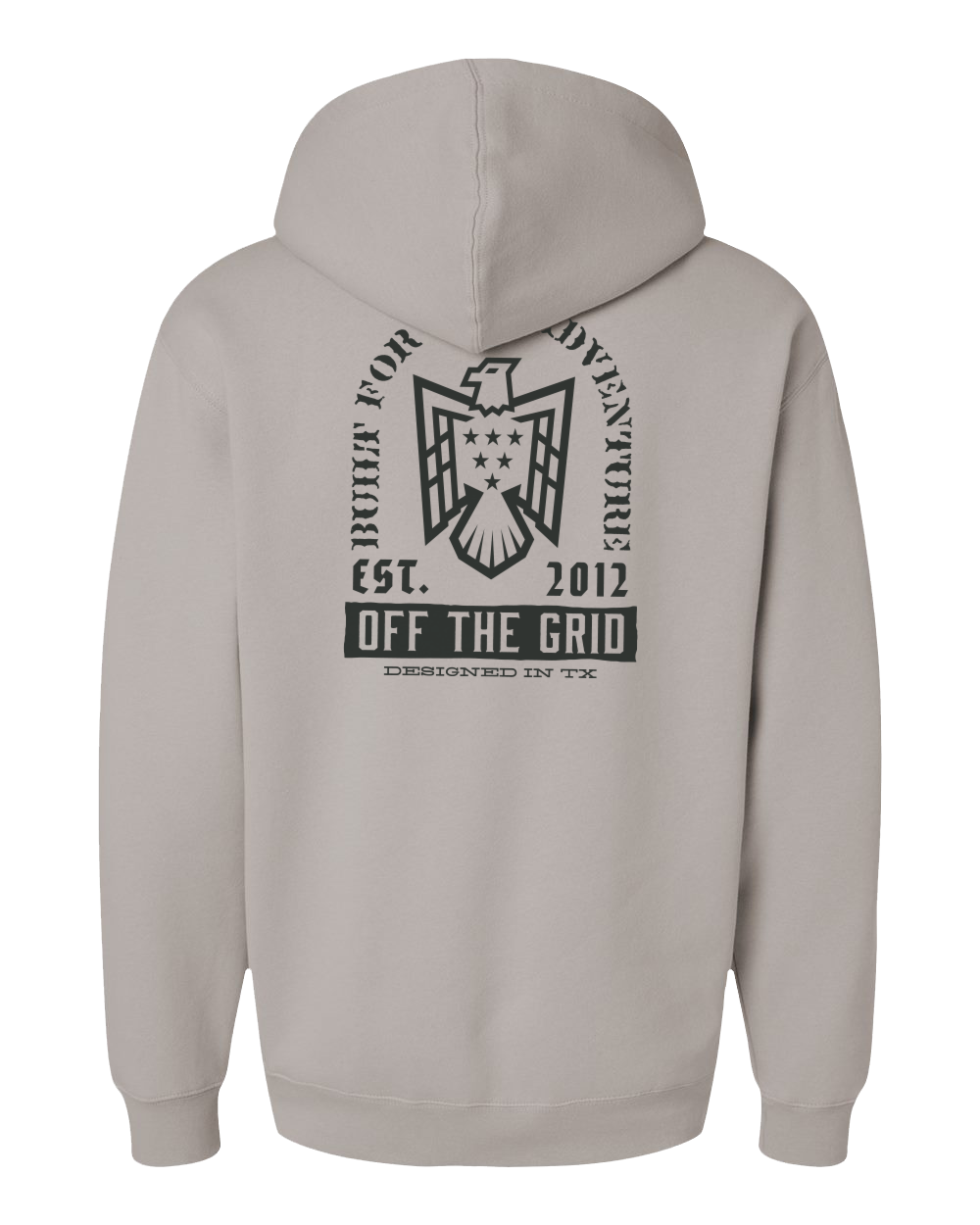 Fleece hoodie featuring a soaring eagle graphic in cement color, designed by Off The Grid Surplus.