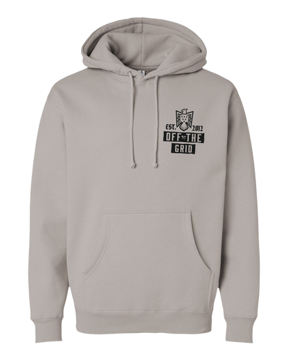 Fleece hoodie featuring a soaring eagle graphic on the front, in a design by Off The Grid Surplus.