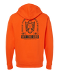 Orange fleece hoodie with soaring eagle graphic by Off The Grid Surplus, featuring a front view of the hood and eagle design.