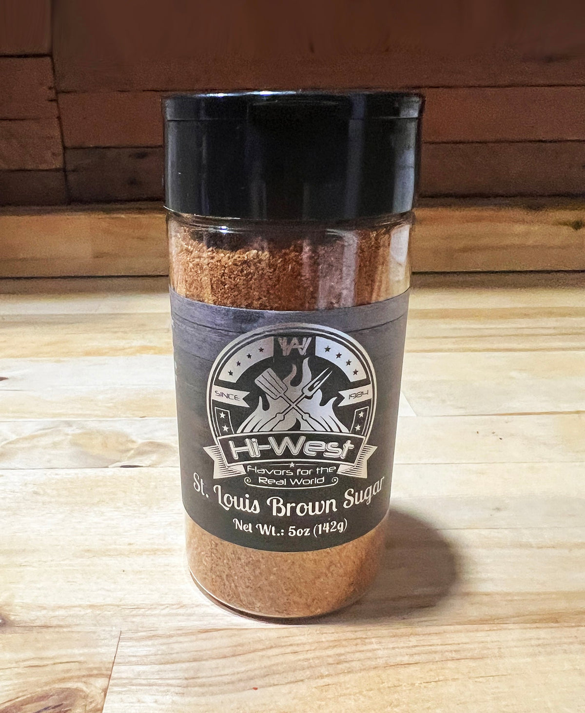 Hi-West St. Louis Brown Sugar Seasoning jar with label, a flavorful spice blend for cooking and baking.