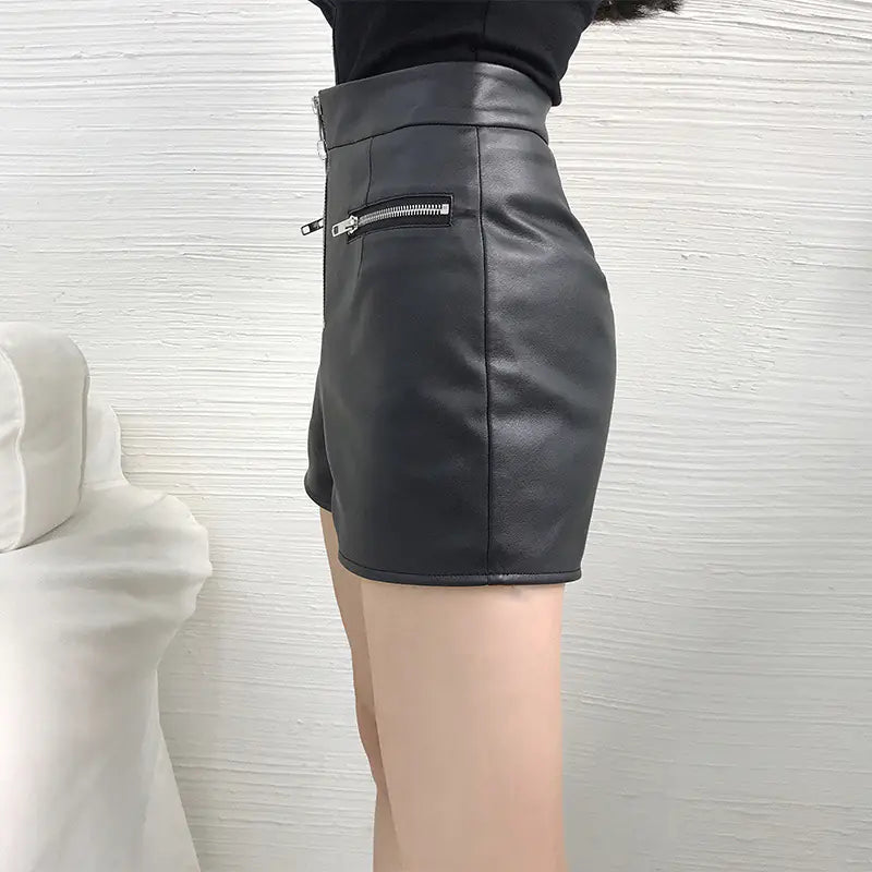 High-Waisted A-Line Loose Fit Wide-Leg Leather Pants