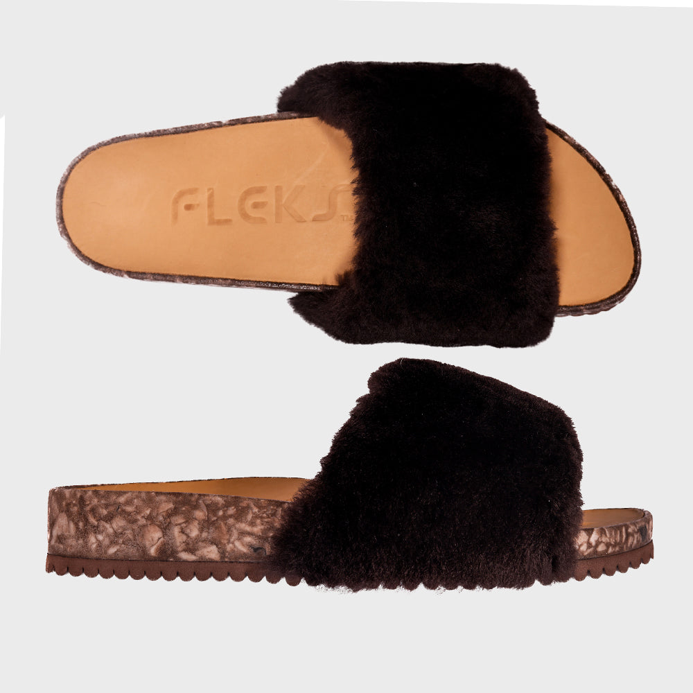 Fleks San Ysidro Slide in espresso color, featuring comfortable slip-on design and stylish casual footwear.