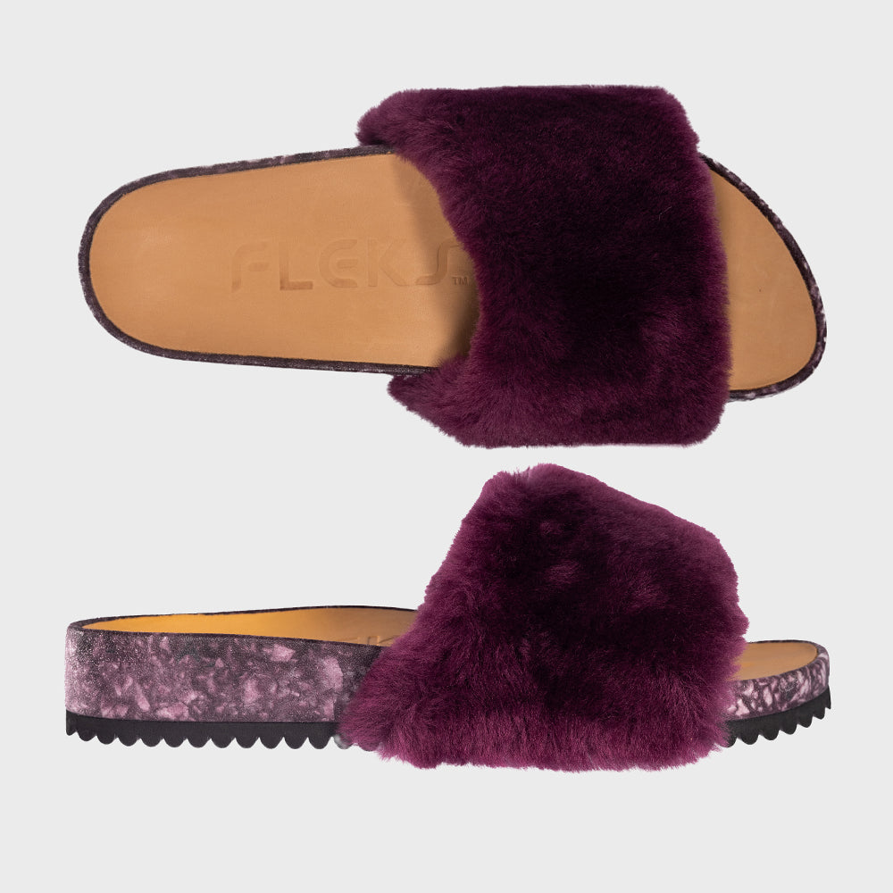 Fleks San Ysidro Slide in fig color, featuring comfortable slide sandals with textured straps and cushioned footbed.