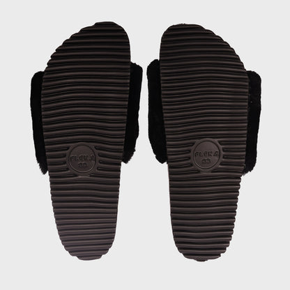 Fleks San Ysidro Slide in Raven color, featuring a sleek design and rubber outsole, ideal for casual summer wear.
