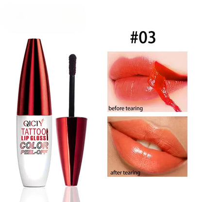 Blushimmer peel-off matte lip gloss in natural mist shade, waterproof, long-lasting, with a tinted, tear contour stain finish.