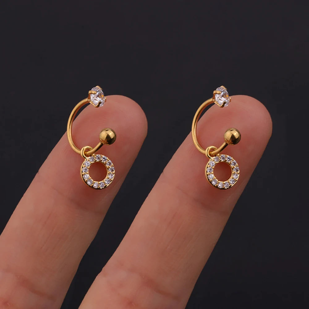 1 Pair Stainless Steel Mini CZ Drop Earring Women Moon Flower Tragus Cartilage Helix Hoop Conch Rook Daith Lobe Piercing Jewelry