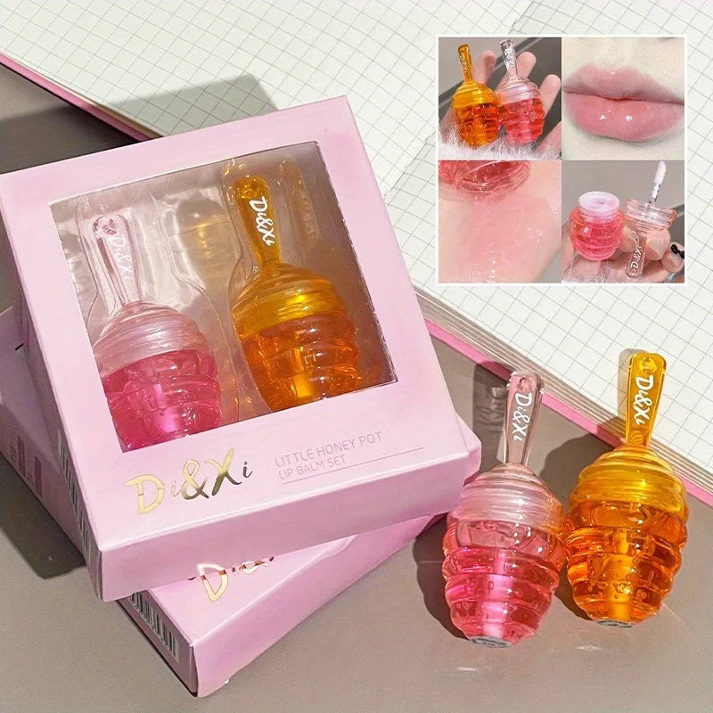 Blushimmer Dudu Lips small honeypot lip oil with moisturizing water lip balm, fading lip pattern, and hydrating formula.