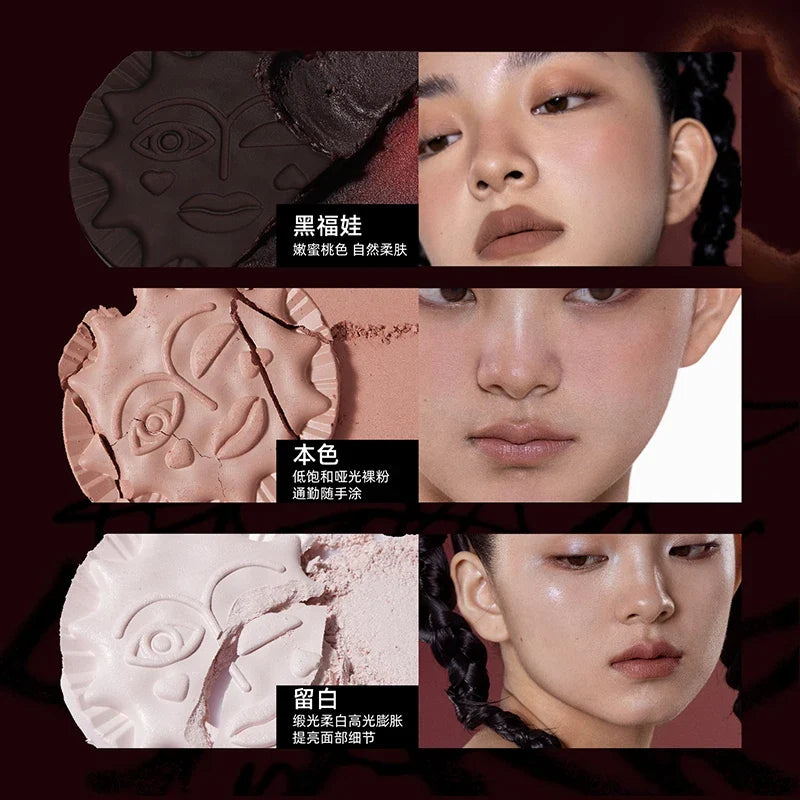 Blushimmer Girlcult Emotional Powder Blush and Black Fuwa Cream Blusher in white nude, featuring matte cold natural finish.