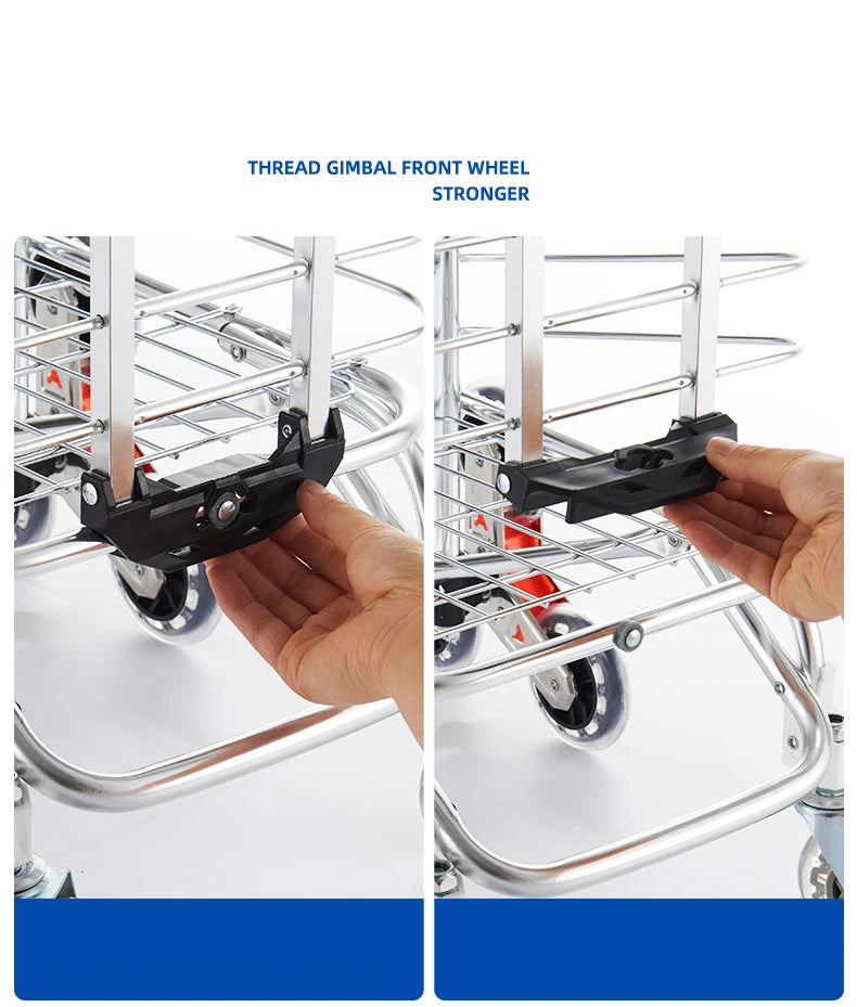 Grocery Cart Portable Aluminum Alloy Shopping Folding Trolley Big Capacity Lightweight Step Climbing Folded Trolley