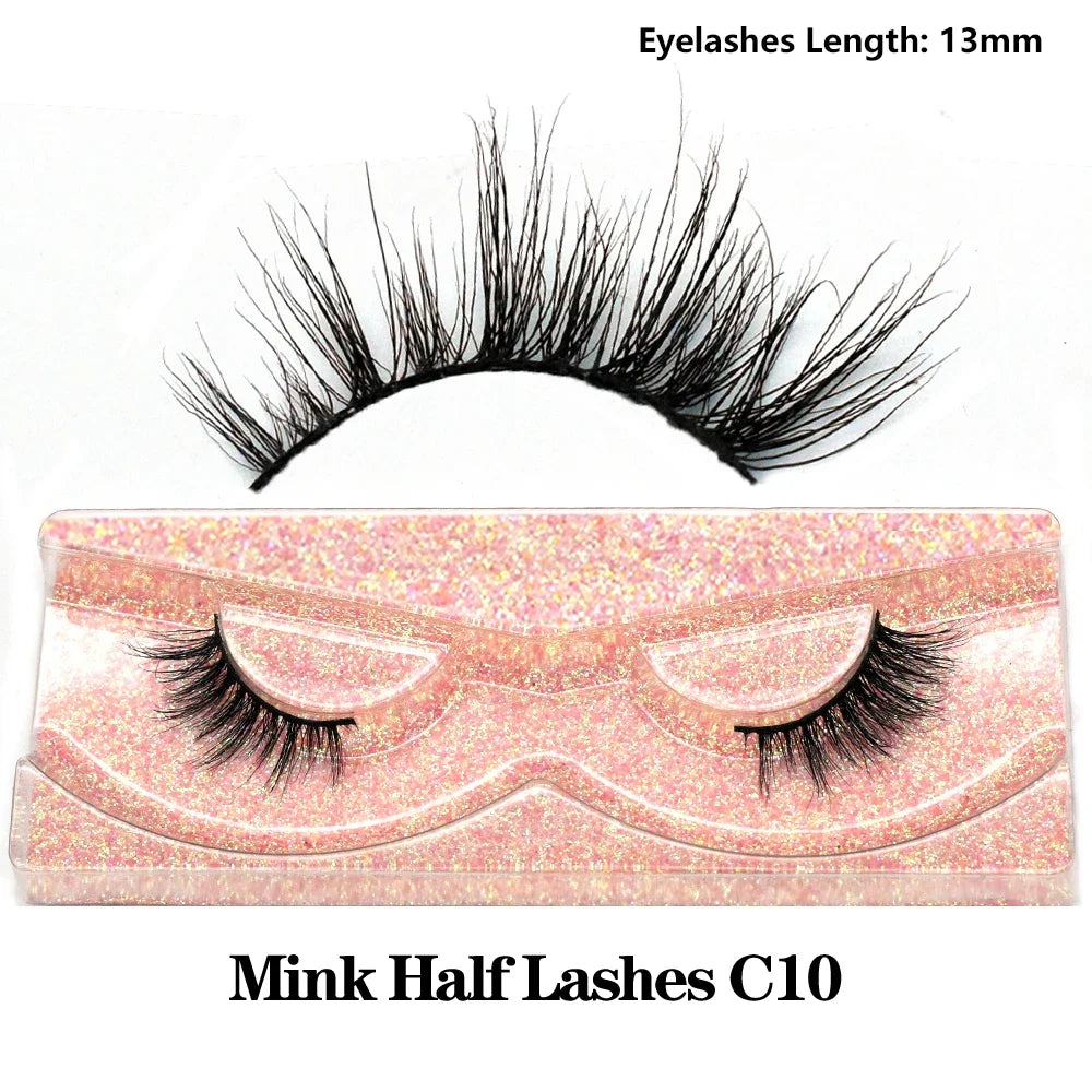 Blushimmer 3D Mink Fluffy Half False Eyelashes with clear band, lightweight, natural, reusable short eye strip lash extension.