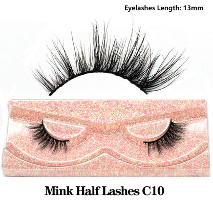 Blushimmer 3D Mink Fluffy Half False Eyelashes with clear band, lightweight, natural, reusable short eye strip lash extension.